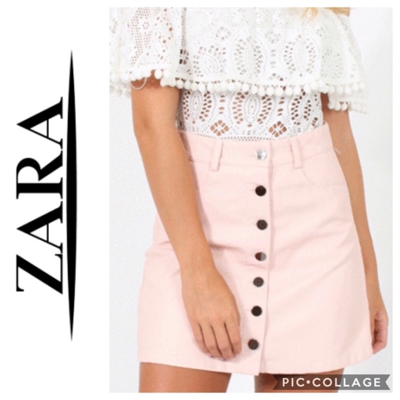 Zara Dresses & Skirts - 🌹HP🌹ZARA • Pale Blush Button-Front Suede Skirt